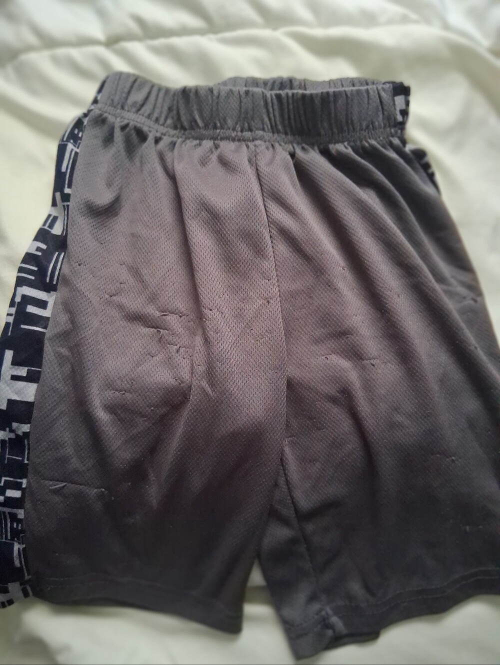Gray Athletic Mesh Shorts with Patterned Side Panels